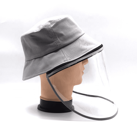 Image of Little Bumper Accessories S/M (Child) / Gray Bucket Hat Cotton Outdoor Protective Hats with Detachable Face Shield