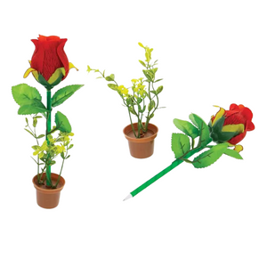 3 Pcs Colorful Rose Pen with Flower Pot Base