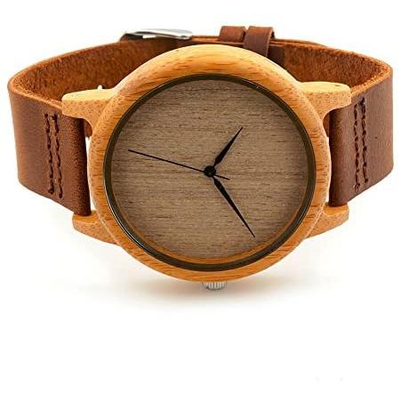 Image of Little Bumper Accessories Fashion Luxury Round Bamboo Wristwatch in Gift Box