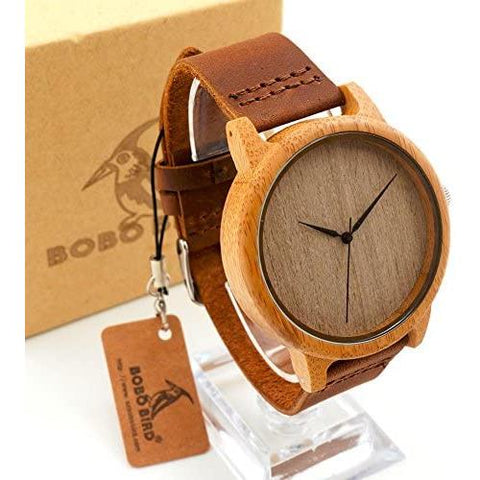 Image of Little Bumper Accessories Fashion Luxury Round Bamboo Wristwatch in Gift Box