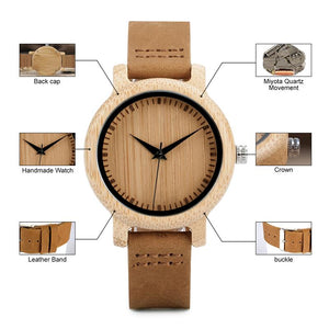 Little Bumper Accessories Fashion Luxury Round Bamboo Wristwatch in Gift Box