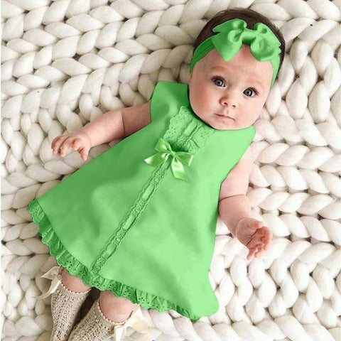 Image of Little Bumper Baby Accessories GN / 6-9M / United States Bow Lace  Sleeveless + Headband 2pc.