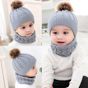 Little Bumper Baby Accessories Gray / United States Baby Knitted Pom Pom Beanie and Scarf Set