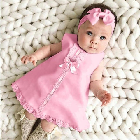 Image of Little Bumper Baby Accessories Pink / 6-9M / United States Bow Lace  Sleeveless + Headband 2pc.