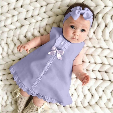 Image of Little Bumper Baby Accessories Purple / 6-9M / United States Bow Lace  Sleeveless + Headband 2pc.