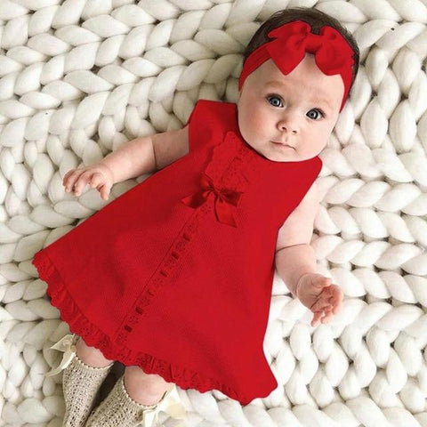 Image of Little Bumper Baby Accessories Red / 6-9M / United States Bow Lace  Sleeveless + Headband 2pc.