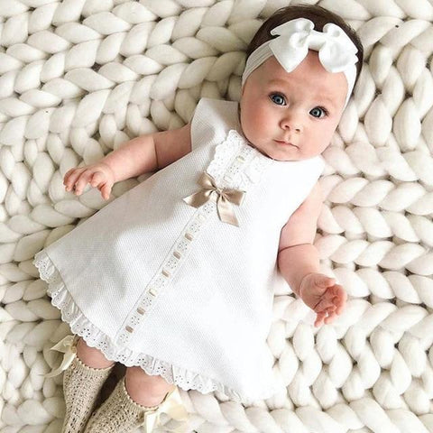 Image of Little Bumper Baby Accessories WH / 6-9M / United States Bow Lace  Sleeveless + Headband 2pc.