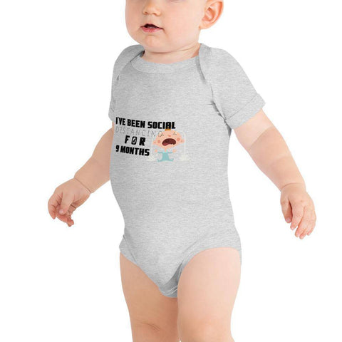 Image of Little Bumper Baby Bodysuit Athletic Heather / 3-6m I've Been Social Distancing for 9 Months Baby Bodysuit
