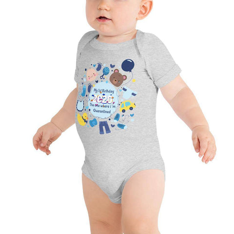 Image of Little Bumper Baby Bodysuit Athletic Heather / 3-6m My First Quarantined Birthday Baby Bodysuit