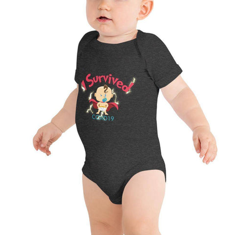Image of Little Bumper Baby Bodysuit Dark Grey Heather / 3-6m I Survived Baby Bodysuit