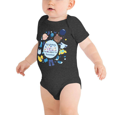 Image of Little Bumper Baby Bodysuit Dark Grey Heather / 3-6m My First Quarantined Birthday Baby Bodysuit