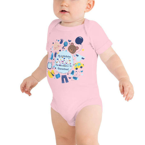 Image of Little Bumper Baby Bodysuit Pink / 3-6m My First Quarantined Birthday Baby Bodysuit