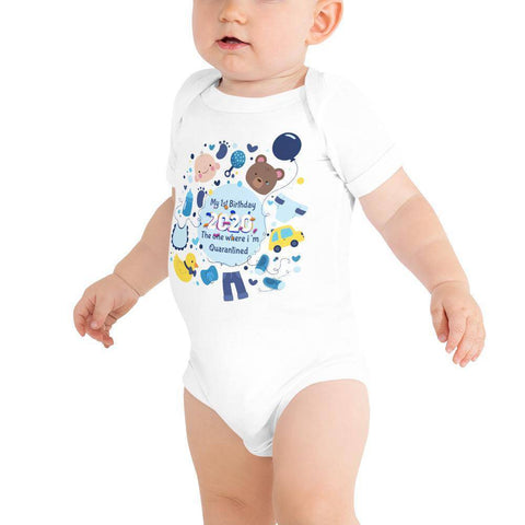 Image of Little Bumper Baby Bodysuit White / 3-6m My First Quarantined Birthday Baby Bodysuit