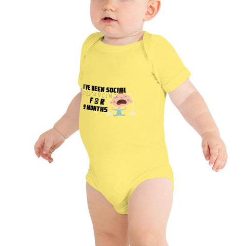 Image of Little Bumper Baby Bodysuit Yellow / 3-6m I've Been Social Distancing for 9 Months Baby Bodysuit
