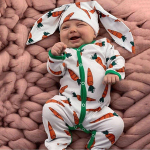 Little Bumper Baby Clothes Baby Carrot Print Romper Jumpsuit With Rabbit Ears Hat