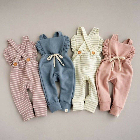 Image of Little Bumper Baby Clothes Baby Striped Ruffle Romper Overalls Jumpsuit