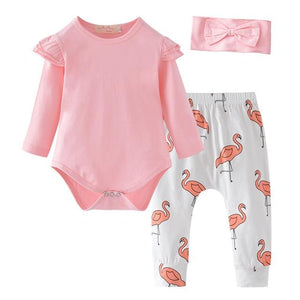Little Bumper Baby Clothes Beige 1 / 3M Baby Girl 3Pcs Cotton Outfit Set