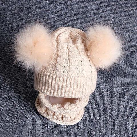 Image of Little Bumper Baby Clothes BG / United States Knitted Hairball  Hat +Scarf Set