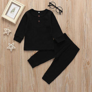 Little Bumper Baby Clothes Black / 12M / United States Baby Long Sleeve Solid Tops & Pants Pajamas Set