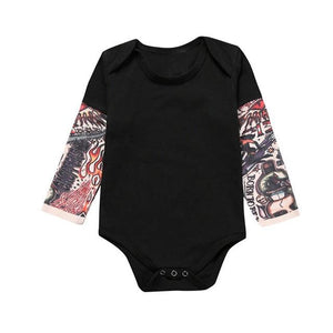 Little Bumper Baby Clothes Black / 18M / United States Tattoo Printed Long Sleeve Patchwork Romper