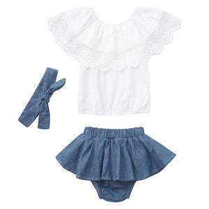 Little Bumper Baby Clothes Blue / 12-18 M / United States Baby Girl Outfit Lace Ruffled 3pcs.
