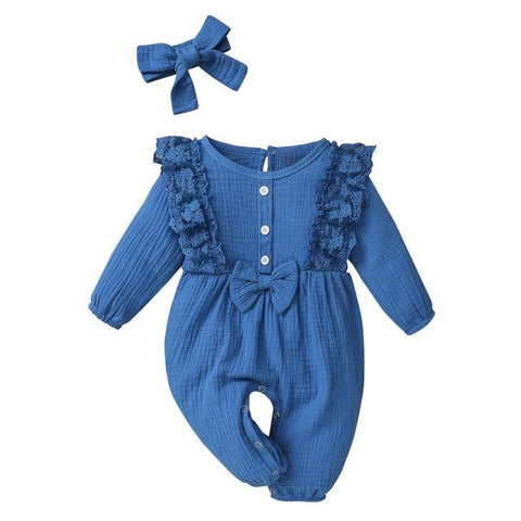 Image of Little Bumper Baby Clothes Blue / 18M / United States Bow One Piece Jumpsuit Outfits