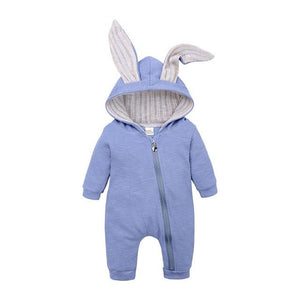 Little Bumper Baby Clothes Blue / 3M Bunny Hoodie Baby Rompers