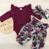 Little Bumper Baby Clothes Fly Sleeve Romper+Floral Pants+Headband 3 pcs.