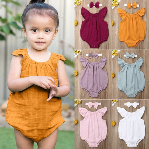 Image of Little Bumper Baby Clothes Fly Sleeve  Ruffles Romper + Headband