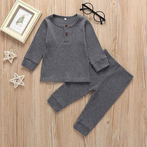 Little Bumper Baby Clothes Gray / 12M / United States Baby Long Sleeve Solid Tops & Pants Pajamas Set