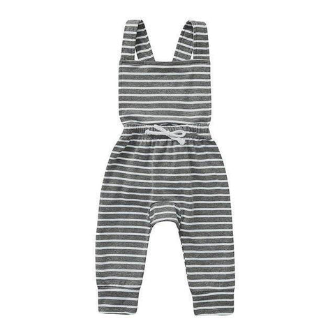 Image of Little Bumper Baby Clothes Gray 2 / 12-18 Months / United States Baby Striped Ruffle Romper Overalls Jumpsuit