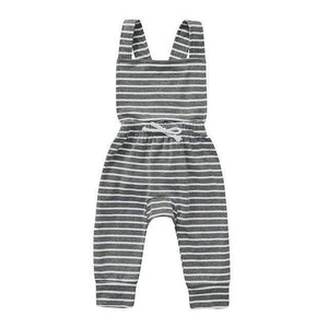 Little Bumper Baby Clothes Gray 2 / 12-18 Months / United States Baby Striped Ruffle Romper Overalls Jumpsuit