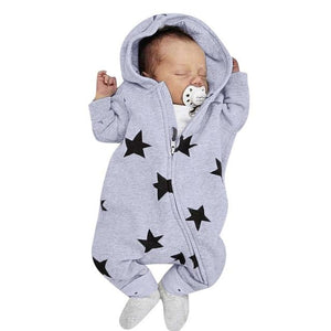 Little Bumper Baby Clothes Gray / 24M / United States Print Hooded Zipper Romper