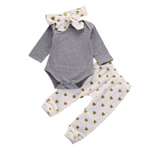 Little Bumper Baby Clothes gray / 6M Baby Girl 3Pcs Cotton Outfit Set