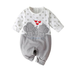 Little Bumper Baby Clothes Gray / United States / 3M Long Sleeve Elephant Cartoon Star Print Romper