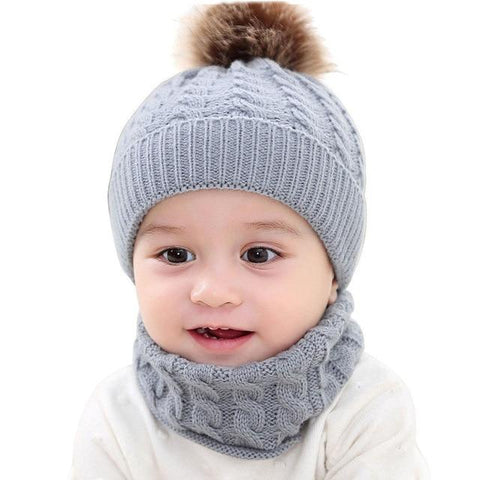 Image of Little Bumper Baby Clothes Gray / United States Knitted Baby Hat Cap+Scarf  2Pcs.