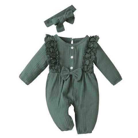 Image of Little Bumper Baby Clothes Green / 18M / United States Bow One Piece Jumpsuit Outfits