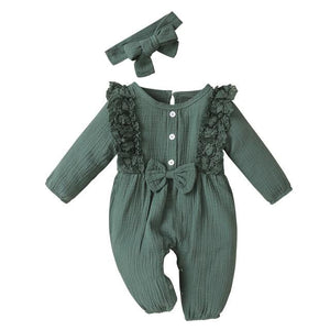 Little Bumper Baby Clothes Green / 18M / United States Bow One Piece Jumpsuit Outfits