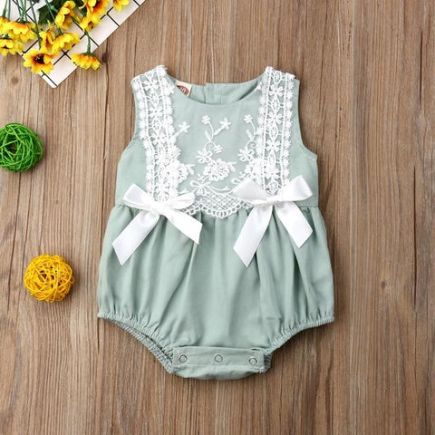 Image of Little Bumper Baby Clothes Green / 18M / United States Lace Ruffles Rompers