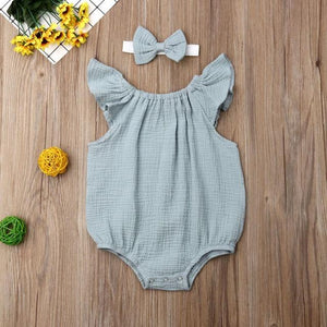 Little Bumper Baby Clothes Green / 24M / United States Fly Sleeve  Ruffles Romper + Headband