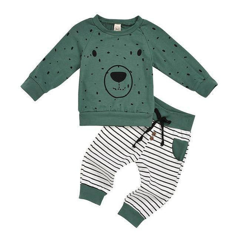 Little Bumper Baby Clothes Green / 2Years / United States Baby Boys & Toddler Bear Print Sweatshirt Tops and Pants Outfit