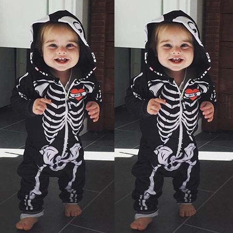 Image of Little Bumper Baby Clothes Hooded Skull Skeleton Baby Romper