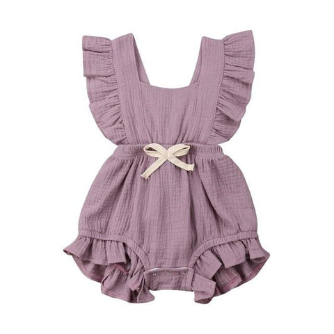 Image of Little Bumper Baby Clothes I / 6M / United States Ruffle Cotton Bow Romper