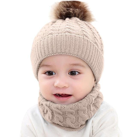 Image of Little Bumper Baby Clothes Khaki / United States Knitted Baby Hat Cap+Scarf  2Pcs.