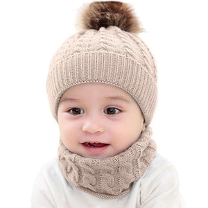 Little Bumper Baby Clothes Khaki / United States Knitted Baby Hat Cap+Scarf  2Pcs.