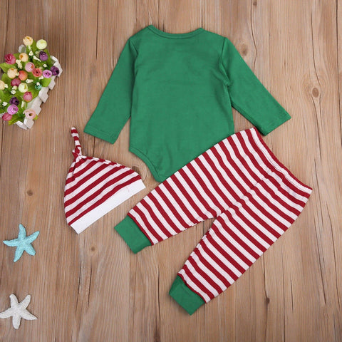 Image of Little Bumper Baby Clothes Long Sleeve Romper+Striped  Pants+Headband Set