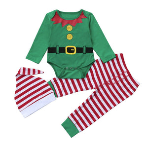 Little Bumper Baby Clothes Long Sleeve Romper+Striped  Pants+Headband Set