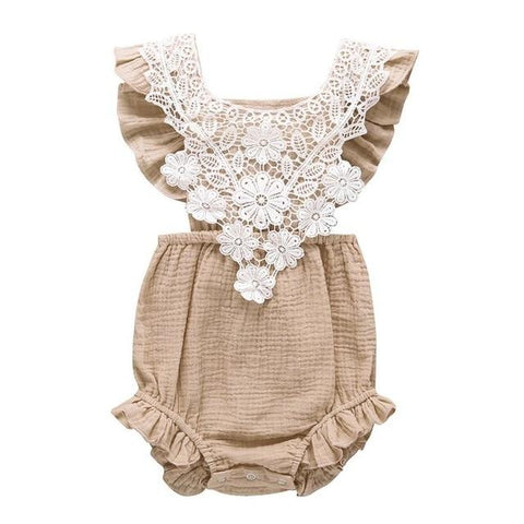 Image of Little Bumper Baby Clothes M / 6M / United States Ruffle Cotton Bow Romper
