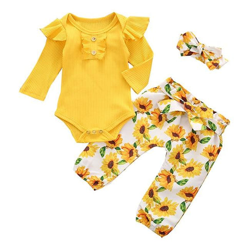 Image of Little Bumper Baby Clothes Orange / 6M Baby Girl 3Pcs Cotton Outfit Set