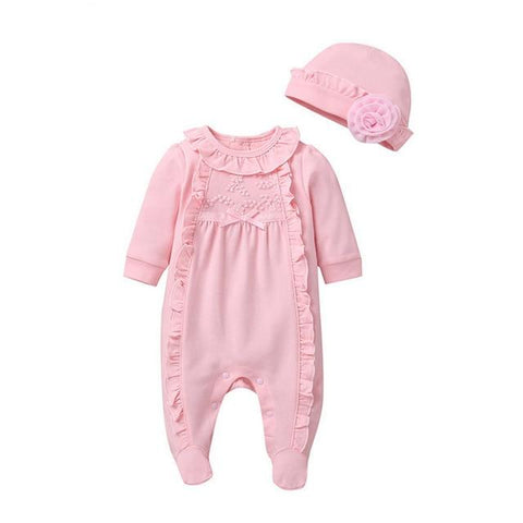 Image of Little Bumper Baby Clothes P / 3M / United States Lace Rompers+Hats Baby Sets